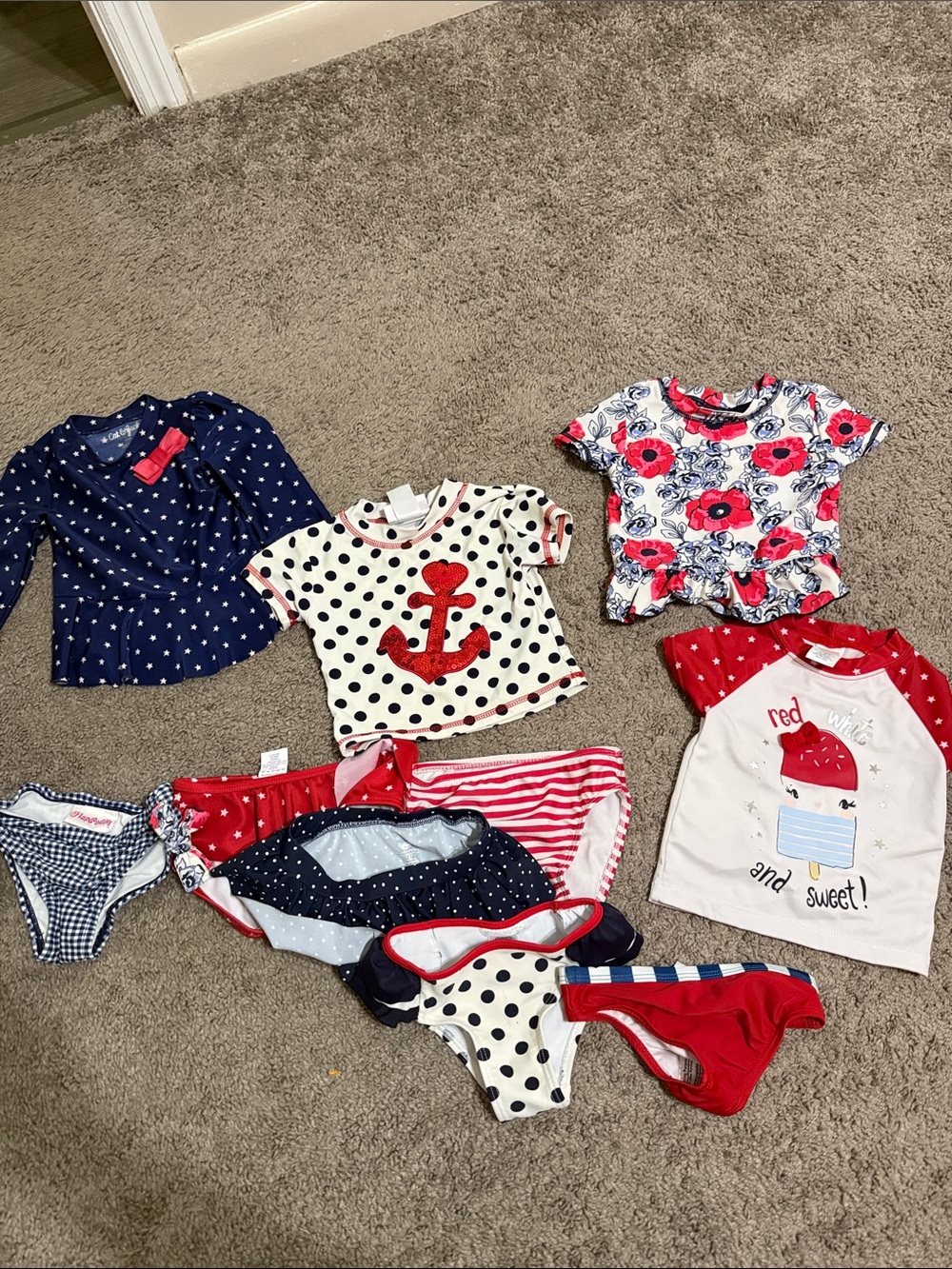 Girls Navy & Red Polka Dot Swim Sets- Anchor Top & Mix Shorts